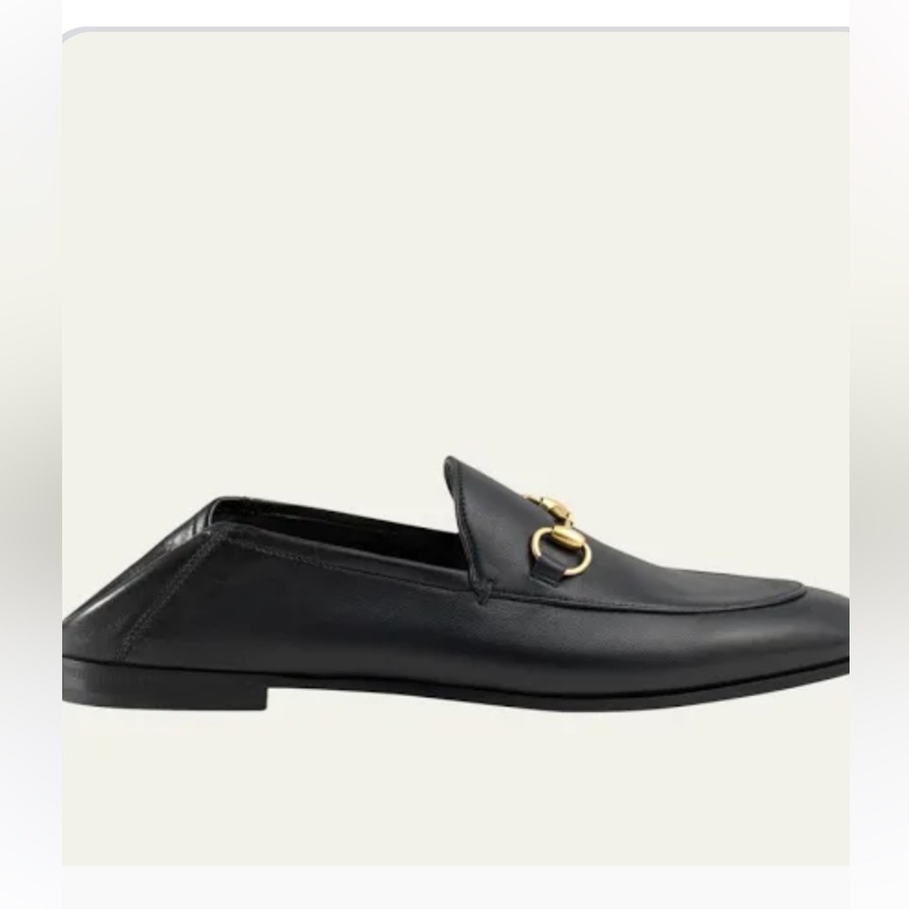 Gucci Brixton Black Leather Loafers with Gold Detailing - Picture 2 of 10